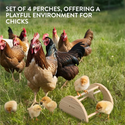 Set 4 suporturi joaca pasari Navaris, cu oglinzi, 18/16.8/14.5/12.7 cm, maro, lemn