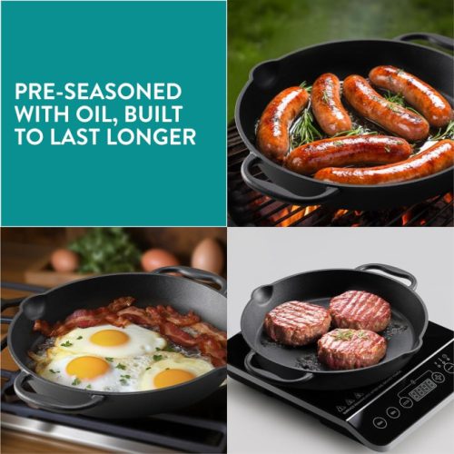 Тиган от чугун Navaris за печка / фурна / грил - 30,6 см - черен, NAV0000100Q004C