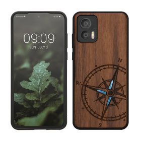   Калъф Kwmobile за Motorola Edge 30 Neo, кафяв/син, дърво, KWM000018RR002C