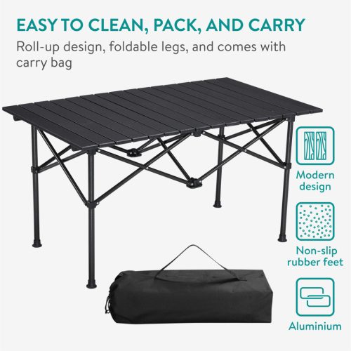 Masa pliabila Navaris din aluminiu, 95x55 cm, versatila, negru, NAV0000272F001C