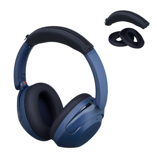 Kwmobile Комплект от 2 възглавнички за уши и 2 калъфа за Sony WH-XB910N, тъмно син, силикон, KWM0000251E001C