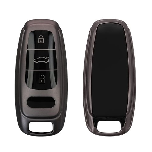 Капак за автомобилен ключ Kwmobile за Audi 3 бутона - Keyless Go, сив/черен, силикон, KWM000011OW003C
