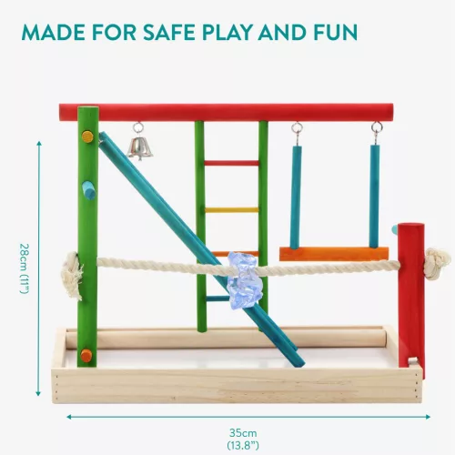 Jucarie din lemn Navaris pentru papagali, 2 niveluri, 35x25x28 cm, NAV0000273S001C