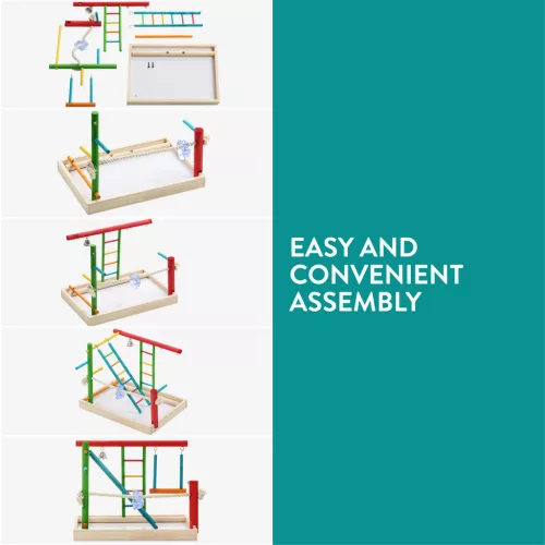 Jucarie din lemn Navaris pentru papagali, 2 niveluri, 35x25x28 cm, NAV0000273S001C