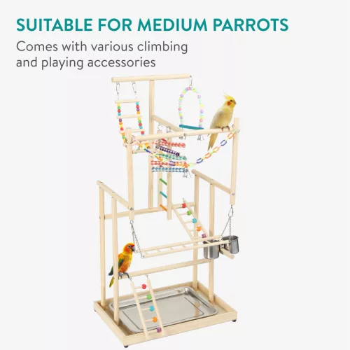 Jucarie din lemn Navaris pentru papagali, 4 niveluri, 48.5x35x97 cm, NAV0000273S002C