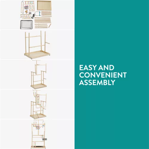 Jucarie din lemn Navaris pentru papagali, 4 niveluri, 48.5x35x97 cm, NAV0000273S002C