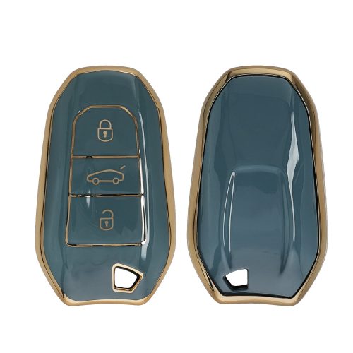 Капак за автомобилен ключ Kwmobile за Peugeot/Citroen 3 бутона - Smart Key, син/златен, силикон, KWM0000167F002C