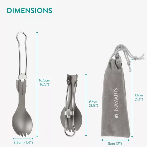 Spork Camping Pliabil Navaris, Titanium, 9.7 cm, gri, NAV0000381V001C