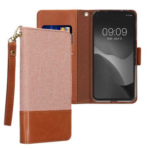 Kwmobile калъф за Google Pixel 4a, светло розов/кафяв, текстил/силикон, KWM000020NP001C