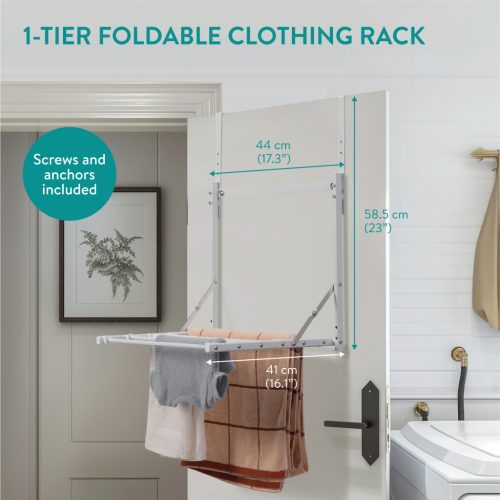 Suport uscator haine pliabil Navaris, peste usa, 1 nivel, 41x44x58.5 cm, capacitate 6 kg, negru, otel