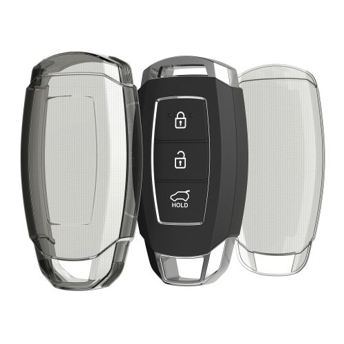 Капак за автомобилен ключ Kwmobile за Hyundai 3 бутона - Keyless Go, прозрачен/черен, силикон, KWM000025JI001C