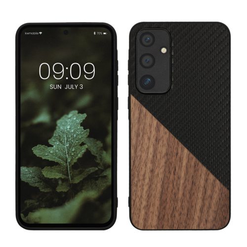 Kwmobile калъф за Samsung Galaxy A55 5G, кафяв/черен, дърво/силикон, KWM000021QZ001C