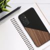 Kwmobile калъф за Samsung Galaxy A55 5G, кафяв/черен, дърво/силикон, KWM000021QZ001C