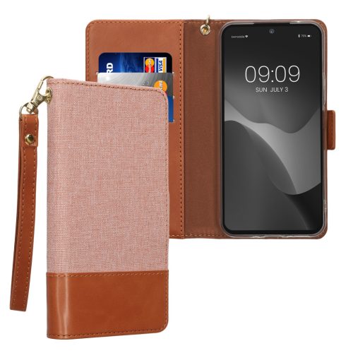 Kwmobile Кейс за Samsung Galaxy A54 5G, Светло розов/кафяв, Текстил/Силикон, KWM000021RZ001C