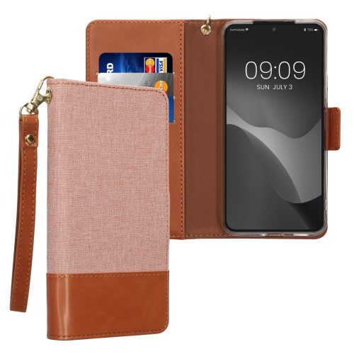 Kwmobile калъф за Samsung Galaxy S22, светло розов/кафяв, текстил/силикон, KWM000021SB001C