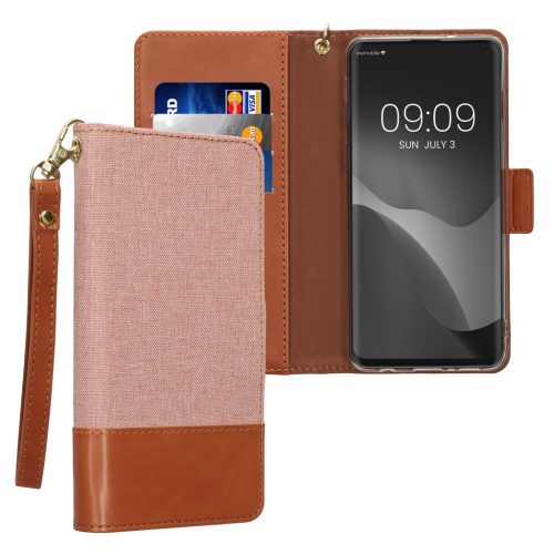 Kwmobile калъф за Samsung Galaxy S10, светло розов/кафяв, текстил/силикон, KWM000021SD001C