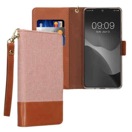 Kwmobile калъф за Samsung Galaxy S20 FE, светло розов/кафяв, текстил/силикон, KWM000021SE001C