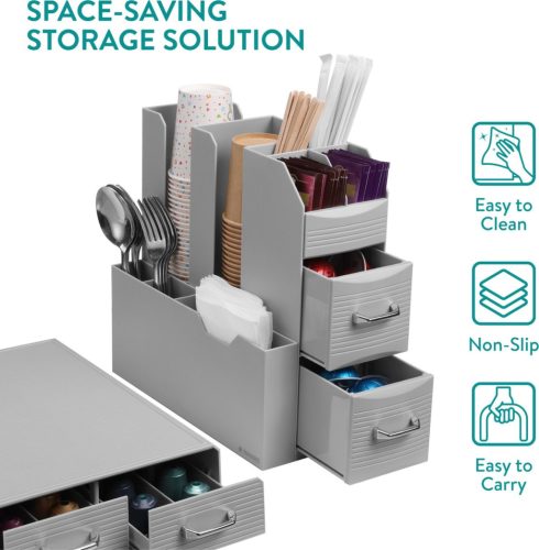 Set suport aparat cafea 3 sertare pentru capsule si organizator 2 sertare pentru consumabile Navaris, gri,  NAV000018GT002C