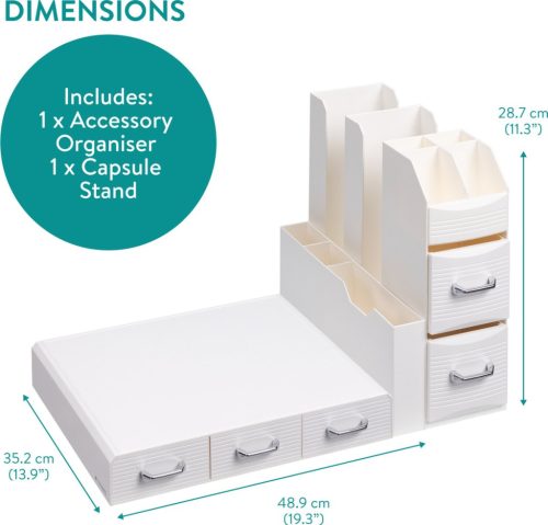 Set suport aparat cafea 3 sertare pentru capsule si organizator 2 sertare pentru consumabile Navaris, alb, NAV000018GT003C