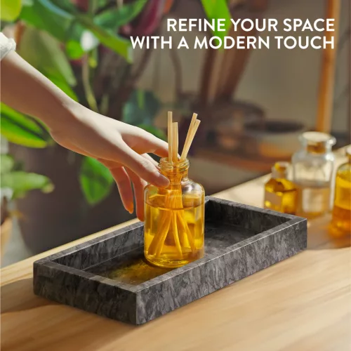 Tava vanity marmura Navaris, 25x12x3 cm, baie si living, marmura, negru, piatra naturala