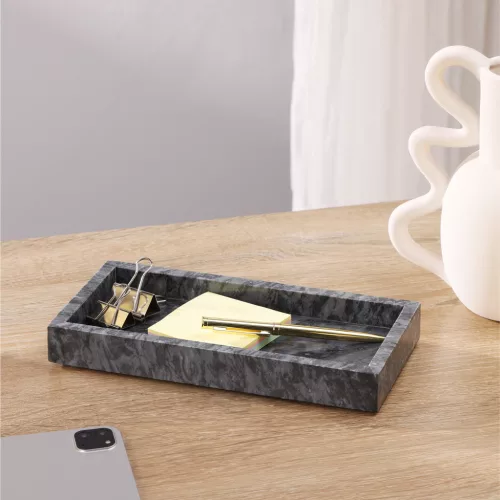Tava vanity marmura Navaris, 25x12x3 cm, baie si living, marmura, negru, piatra naturala