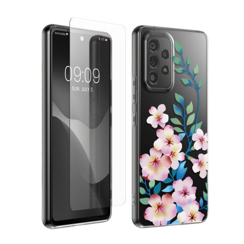 Комплект калъф и защитно фолио Kwmobile за Samsung Galaxy A53 5G, многоцветен, силикон/закалено стъкло, KWM000021SF001C