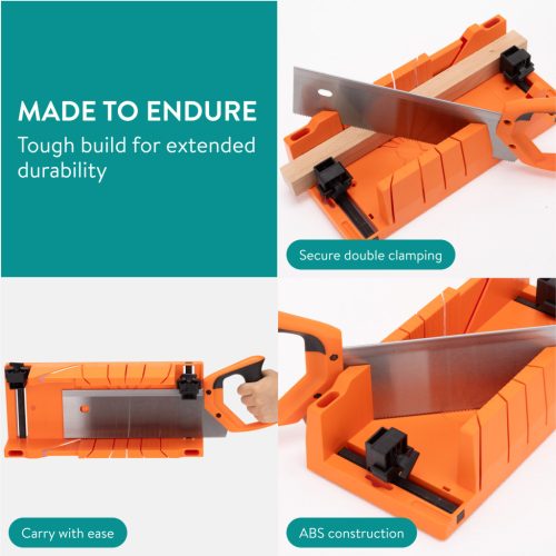 Set cutie de unghi Navaris si ferastrau de mana, 43 cm, taiere unghiuri 90/45/22, 5, negru, plastic