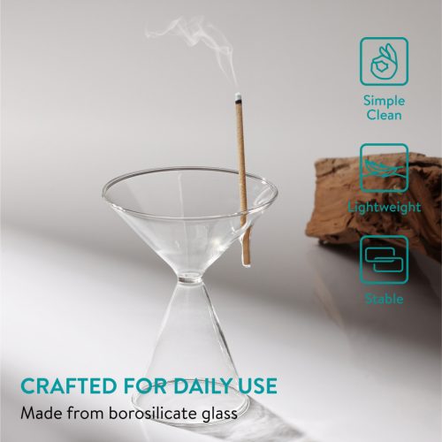 Suport betisoare parfumate Navaris din sticla, cu colector de cenusa, transparent, sticla