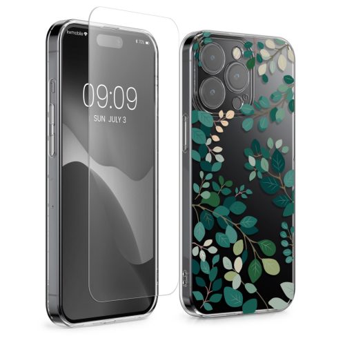 Комплект калъф и защитно фолио Kwmobile за Apple iPhone 15 Pro, многоцветен, силикон/закалено стъкло, KWM000022TF002C