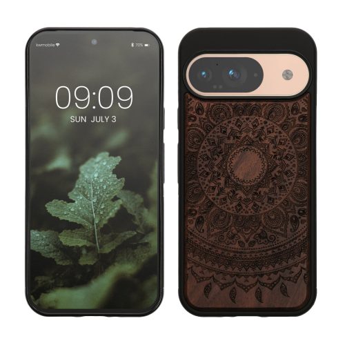 Kwmobile калъф за Google Pixel 9/Pixel 9 Pro, кафяв, дърво/силикон, KWM000020PT003C