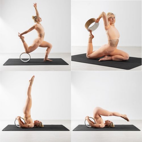 Roata yoga Navaris Cork, 33x13 cm, miez PP, exterior pluta, negru, polipropilena/pluta