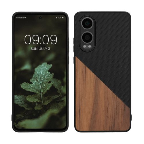 Kwmobile калъф за OnePlus Nord CE4 Lite, кафяв/черен, дърво/силикон, KWM000022UX001C