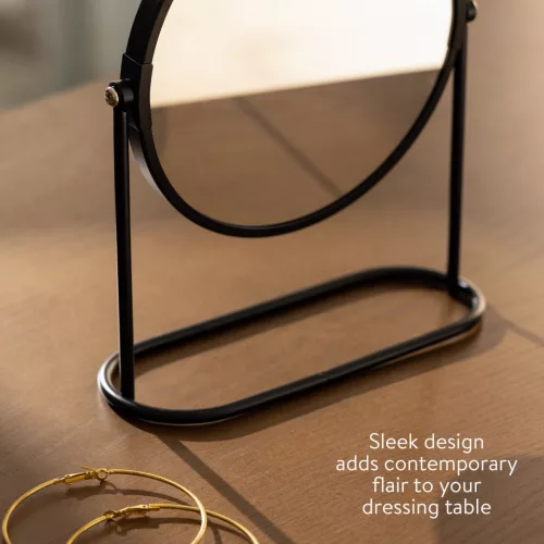 Oglinda cosmetica rotativa Navaris, 2x marire, pentru masa machiaj, 19.3x18 cm, negru, sticla/otel