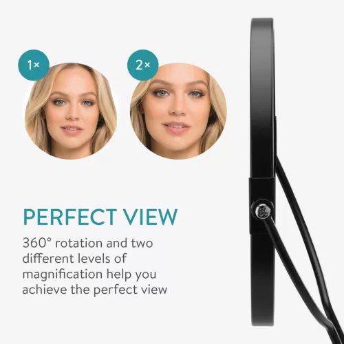 Oglinda cosmetica Navaris cu tava bijuterii, 2x marire, 29x17 cm, masa machiaj, negru, sticla/metal