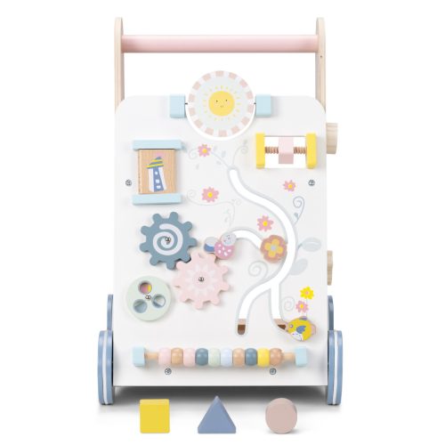 Mersulet din lemn Navaris, centru activitati, compartiment depozitare, roti cauciuc, bej, cauciuc/lemn