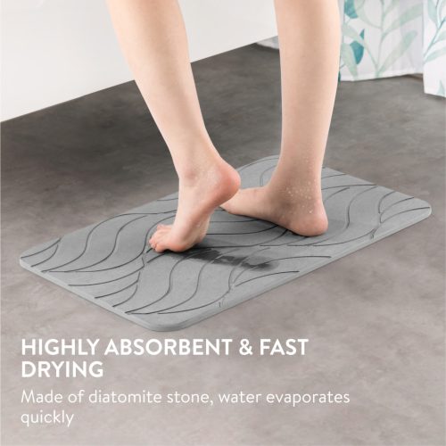 Covoras baie piatra diatomita Navaris, uscare rapida, 60x39 cm, antiderapant, diatomita, gri, piatra