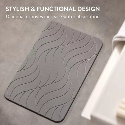 Covoras baie piatra diatomita Navaris, uscare rapida, 60x39 cm, antiderapant, diatomita, gri, piatra