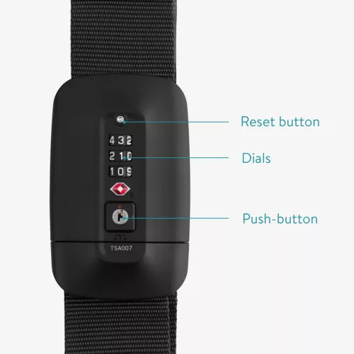 Колан за багаж Navaris с катинар и етикет ID, регулируема дължина 400x5 см, черен, 51357.01
