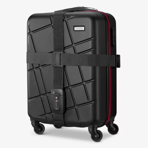 Колан за багаж Navaris с катинар и етикет ID, регулируема дължина 400x5 см, черен, 51357.01