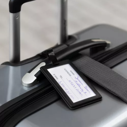 Колан за багаж Navaris с катинар и етикет ID, регулируема дължина 400x5 см, черен, 51357.01