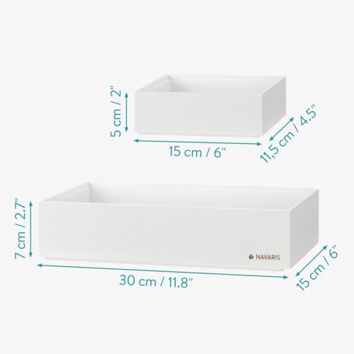 Set 2 cutii depozitare Navaris, 30x15x7 cm si 15x11, 5x5 cm, alb, bambus