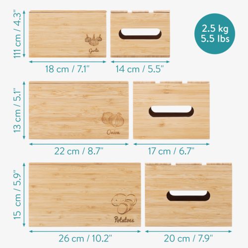 Set 3 Cutii organizare legume Navaris, din bambus, stivuite, 60501.01