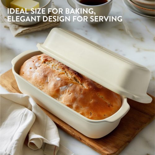 Tava ceramica pentru paine Navaris, material din lut rezistent, cu capac, 60645.01