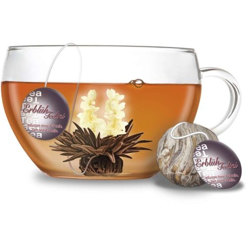 Комплект черен цъфтящ чай Creano ErbluhTeelini, 12 топки в 4 сорта, аромат бергамот, жасмин, череша, карамел, дървена кутия