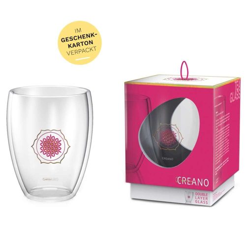 Set 6 pahare termice Creano Floarea Vietii cu cutii cadou, 250 ml, sticla borosilicata, perete dublu