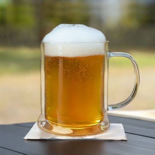 Halba termica Creano pentru bere, 500 ml, sticla borosilicata, perete dublu, cu maner