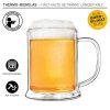 Halba termica Creano pentru bere, 500 ml, sticla borosilicata, perete dublu, cu maner