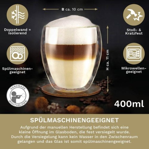 Set 6 pahare termice Creano DG-Bauchig, 400 ml, sticla borosilicata, perete dublu