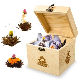   Подаръчен комплект цъфтящ чай Creano ErbluhTee, 6 сфери, декоративна дървена кутия, черен чай