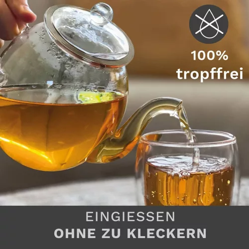 Ceainic din sticla Creano, 1 L, 3 piese, cu infuzor din inox, capac, anti-picurare